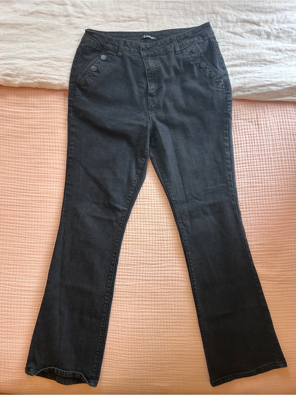 d. jeans Black High-Rise Flare Jeans with Buttoned Pockets